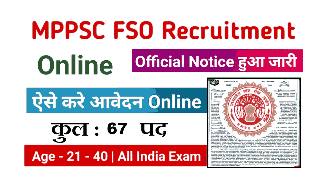 MPPSC FSO Recruitment 2025 : Food Safety Officer Recruitment Apply Now